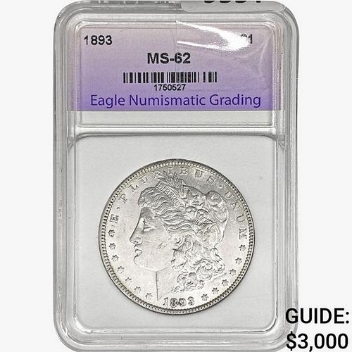 1893 Morgan Silver Dollar ENG MS62 