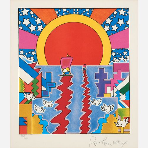  Peter Max "Sailing New Worlds" (1976 Color Lithograph)