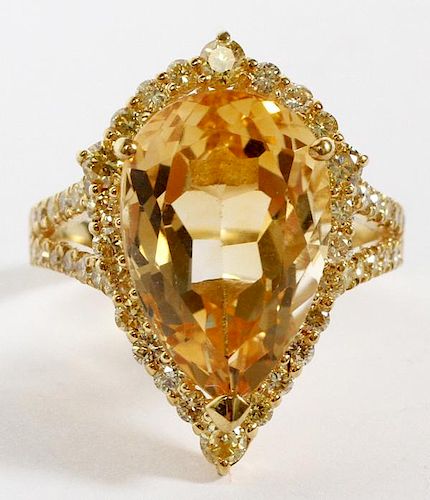 6.50CT CITRINE AND 1.20CT FANCY DIAMOND RING