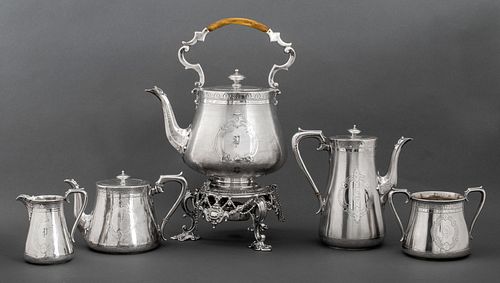 Victorian Sterling Silver Five Piece Tea Set, 1865