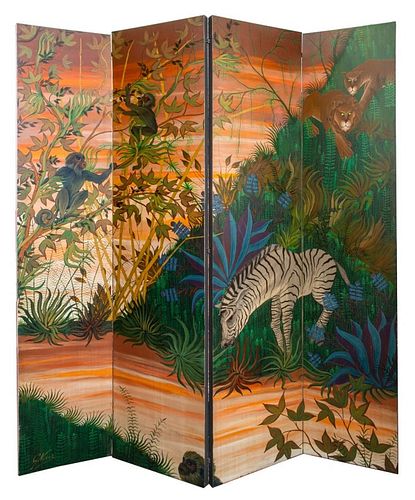 Gustavo Novoa Hand-Painted Four Panel Screen