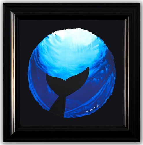 Wyland- Original Watercolor Painting on Deckle Edge Paper "Deep Blue Swim"