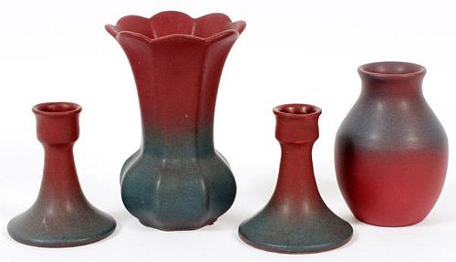 VAN BRIGGLE POTTERY VASES AND CANDLESTICKS