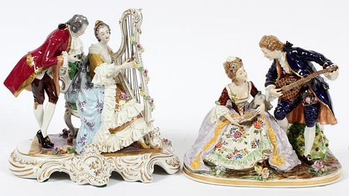 GERMAN CAPODIMONTE STYLE PAINTED PORCELAIN GROUPS