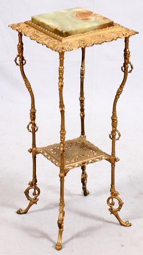 GILT METAL AND ONYX INSET OCCASIONAL TABLE