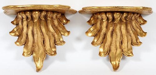 ROCOCO-STYLE CARVED AND GILT PAINTED WALL BRACKETS