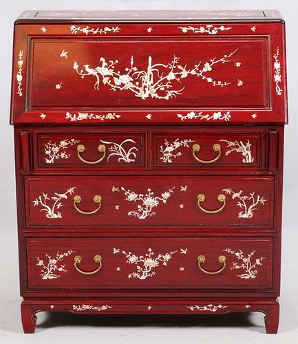 CHINESE MOTHER-OF-PEARL & WOOD SECRETARY DESK