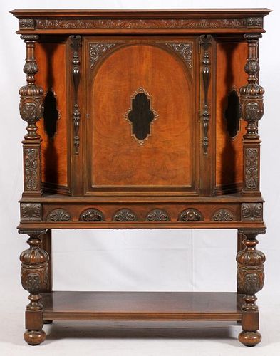 JACOBEAN REVIVAL CARVED WALNUT COURT CABINET
