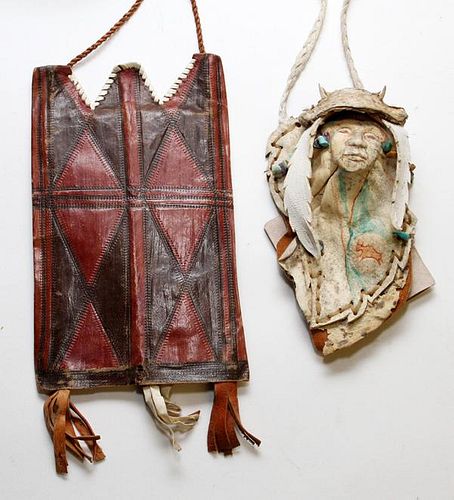 NATIVE AMERICAN LEATHER NECK AMULET & SPIRIT POUCH