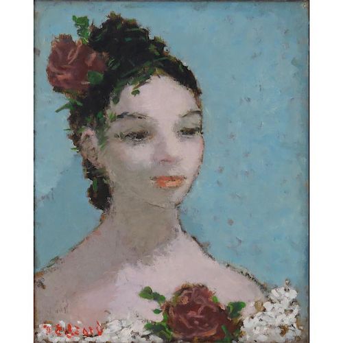 Dietz Edzard, German (1893-1963) Oil on canvas "Girl With Rose" Signed lower left