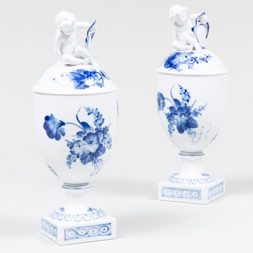 Pair of Royal Copenhagen Porcelain Vases and Covers