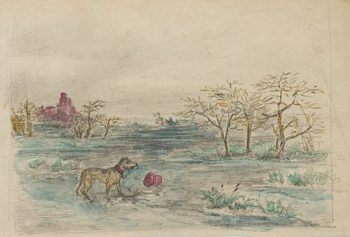 Unknown (20th), Dog in moorland, around 1900, Pencil