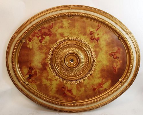 Large scale oval ceiling medallion with cherubs