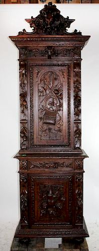 French heavily carved walnut hunt cabinet