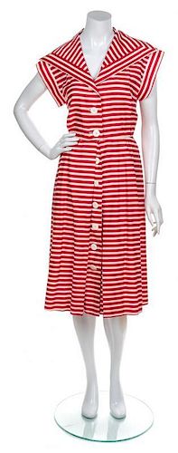 A Yves Saint Laurent Red And White Striped Day Dress, Size 42.
