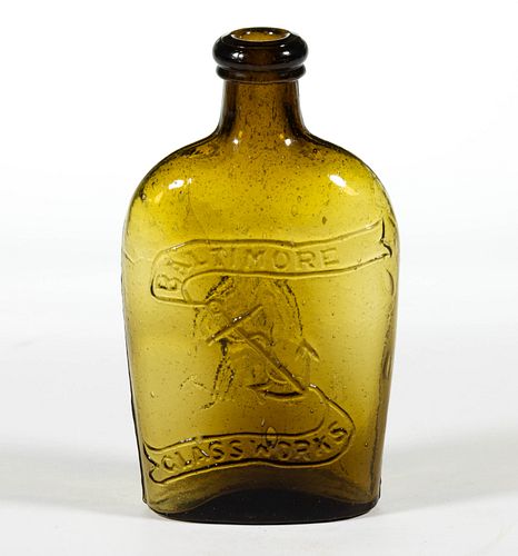GXIII-49 BALTIMORE ANCHOR GLASSWORKS - SHEAF OF WHEAT PICTORIAL / HISTORICAL FLASK