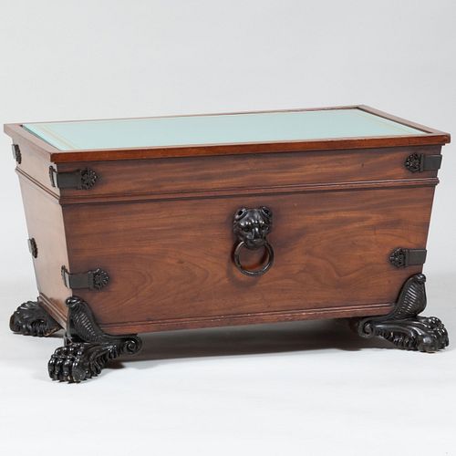 Regency Metal-Mounted Mahogany and Ebonized Cellaret, Now Mounted as a Low Table