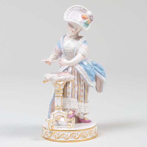 Meissen Porcelain Figure of a Woman Playing Cards