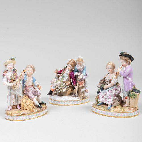 Meissen Porcelain Figural Groups Emblematic of Winter, Fall, and Summer
