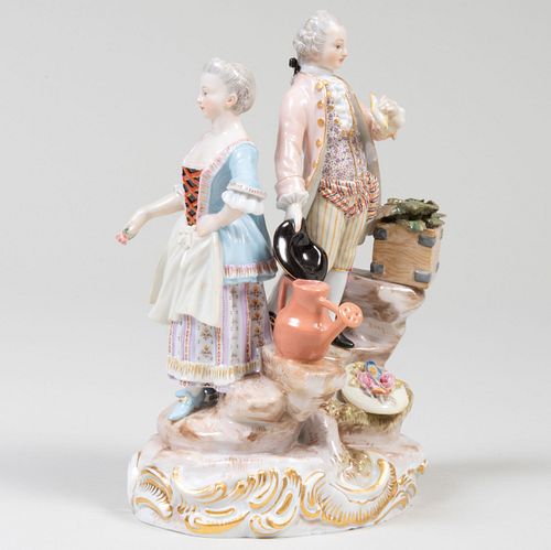 Meissen Porcelain Figural Group of a Gardener and Companion