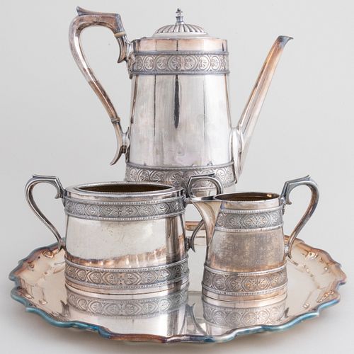 Silver Plate Three Piece Coffee Service and a Salver