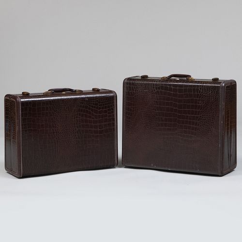 Two Samsonite Faux Crocodile Embossed Leather Suitcases, Retailed by Shwayder Bros. Inc.