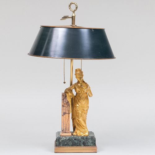 Empire Style Gilt-Bronze and Marble Figural Lamp 