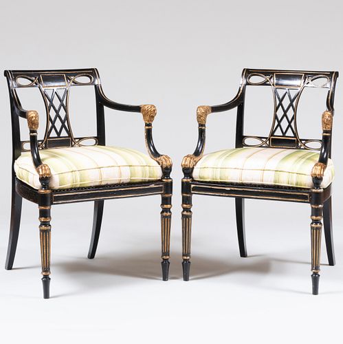 Pair of Regency Painted and Parcel-Gilt Armchairs
