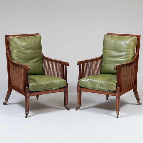 Pair of Regency Style Caned Mahogany Armchairs