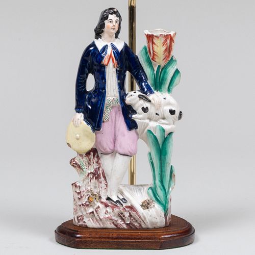 Staffordshire Figural Spill Vase Mounted as a Lamp