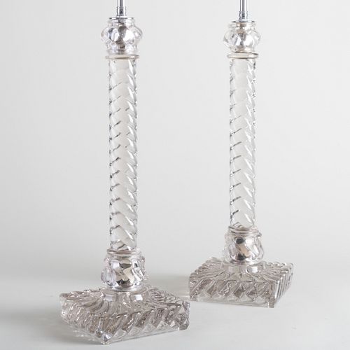 Pair of Contemporary Molded Glass Lamps