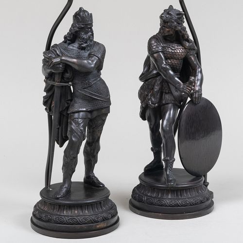 Pair of Patinated-Metal Figural Lamps