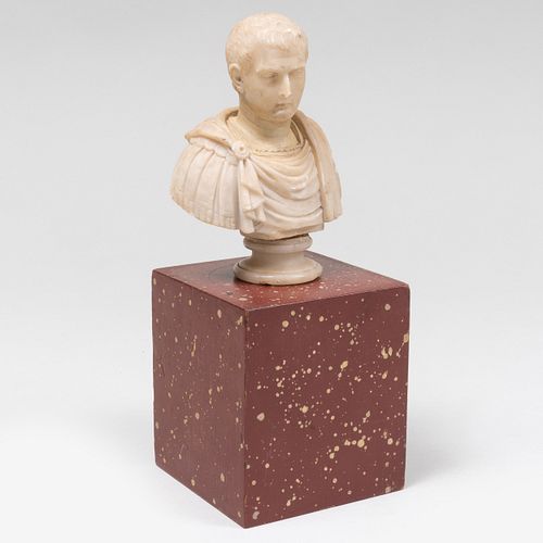 Alabaster Bust of a Caesar on a Faux Porphyry Base