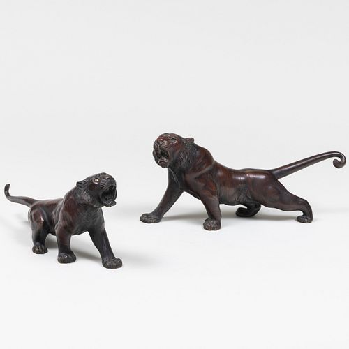 Two Japanese Bronze Models of Tigers