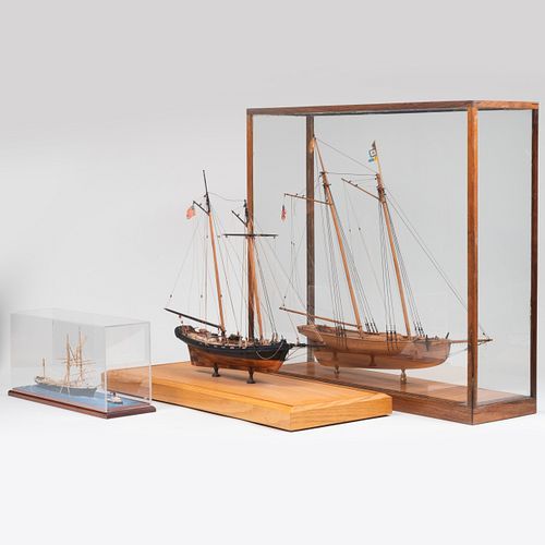 Three Modern Wooden Ship Models