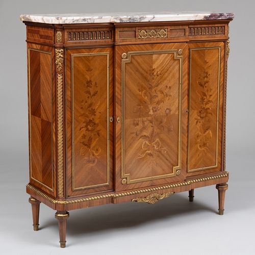 Louis XVI Style Gilt-Bronze-Mounted Kingwood and Tulipwood Marquetry Tall Cabinet