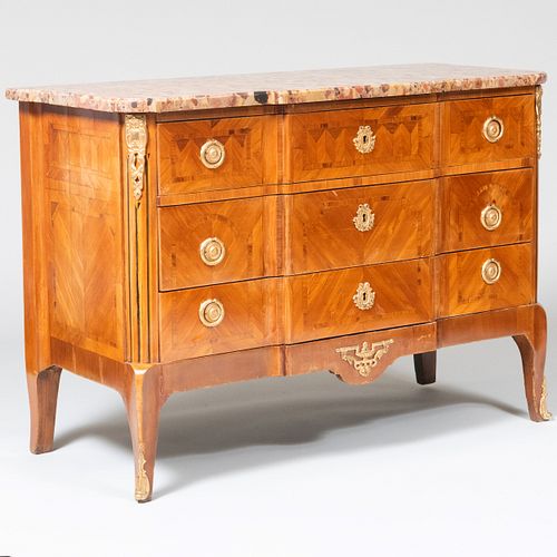 Louis XVI Style Gilt-Bronze-Mounted Kingwood and Tulipwood Parquetry Commode