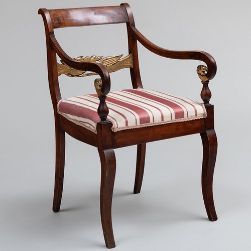 Continental Stained Wood and Parcel-Gilt Armchair