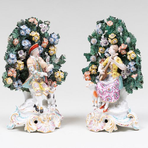Pair of Chelsea Porcelain Bocage Figure Groups