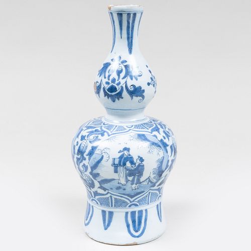 Dutch Blue and White Delft Double Gourd Vase