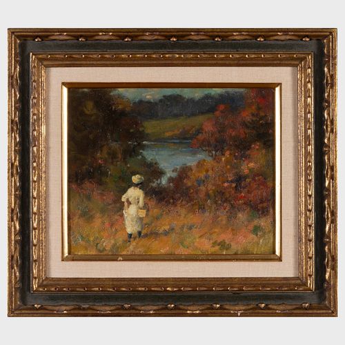 Attributed to Morgan Rhees (1848-1912): Girl in a Landscape