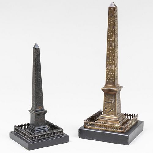 Two Bronze and Marble Luxor Obelisks