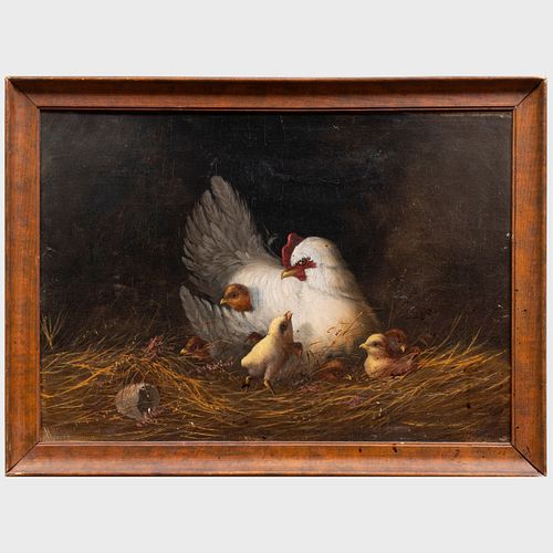 Attributed to Howard Hill (1840-1890): Chicks and Hen