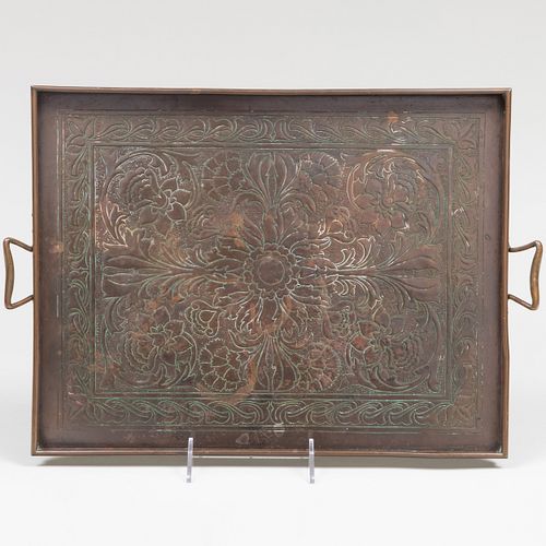 English Arts and Crafts Copper Repoussé Tray, Possibly Keswick School