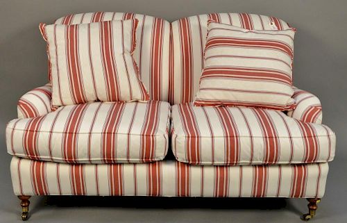 Highland House custom loveseat in red, white, and blue striped upholstery being sold with two matching pillows (very clean). 