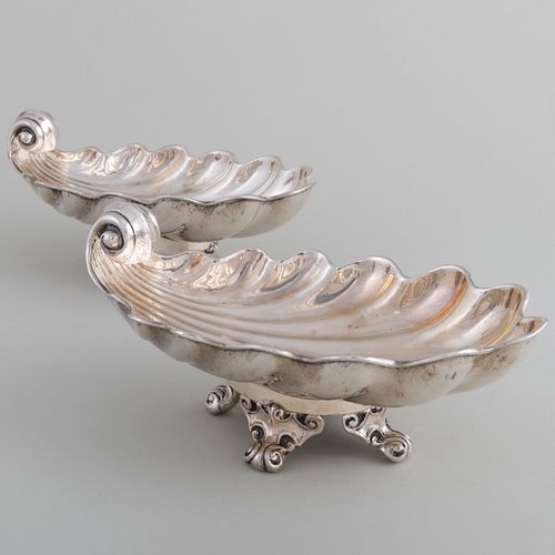 Pair of Continental Silver Shell Dishes