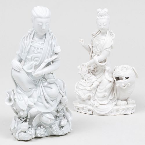 Two Chinese White Glazed Porcelain Figures of Guanyin