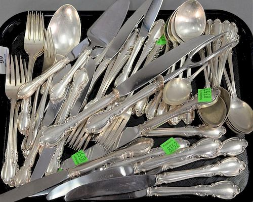 Sterling silver flatware set by Towle, setting for eight to include (8) dinner forks, (8) soup spoons, (7) salad forks, (8) d