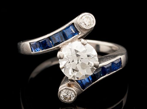 Ladies' Palladium, Diamond, & Sapphire Ring