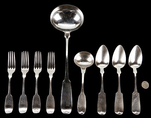 New Orleans Coin Silver Ladles, forks and spoons - 9 pcs.